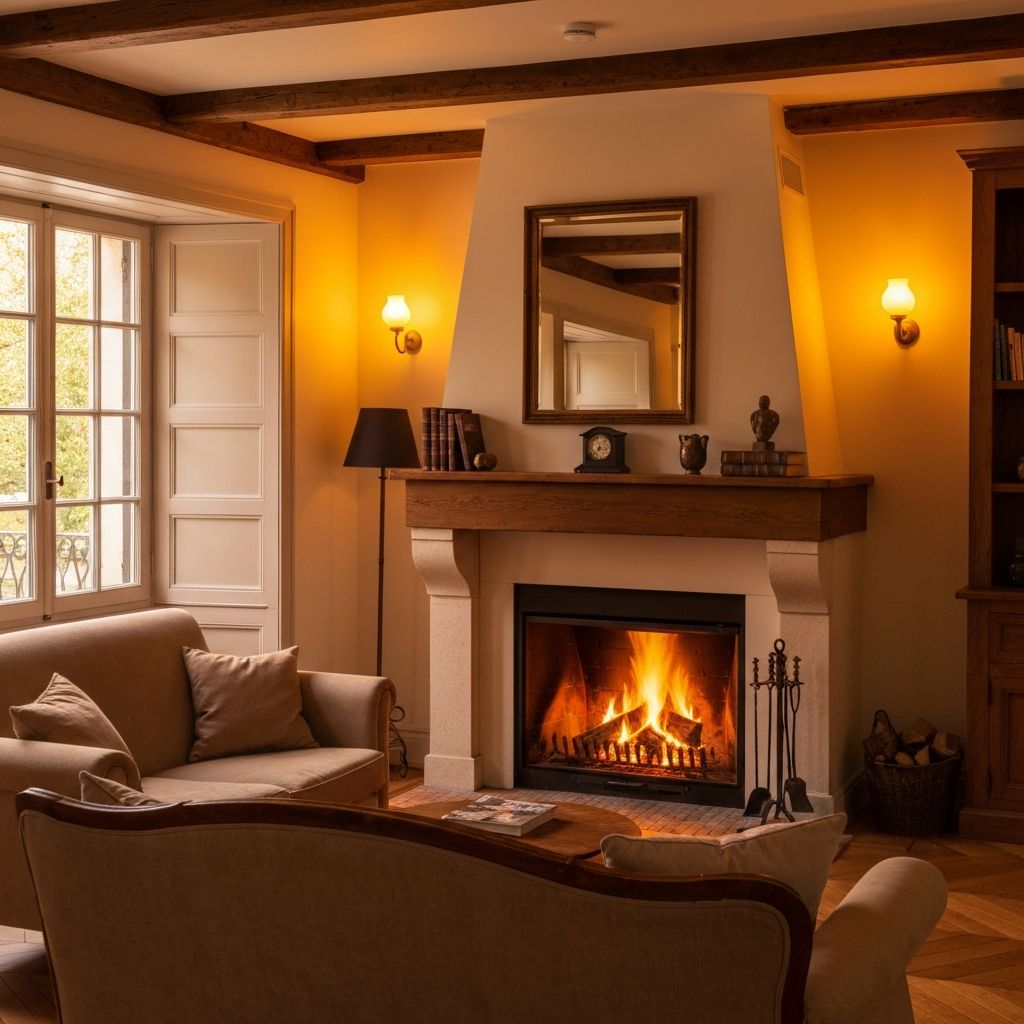 Interieur chaleureux avec cheminee